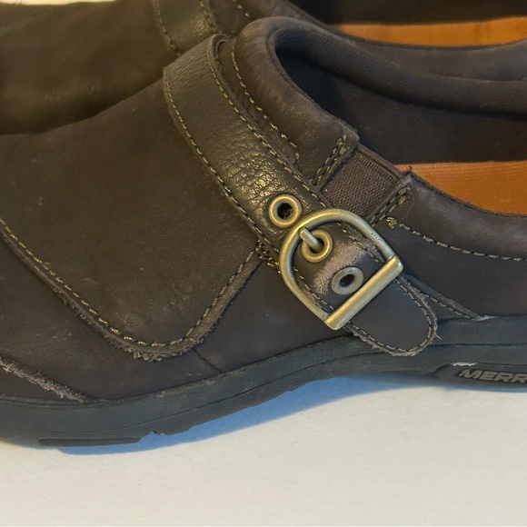 Merrell Dassie slip on buckle genuine leather espresso brown shoe slide clog 7.5 - Picture 2 of 7